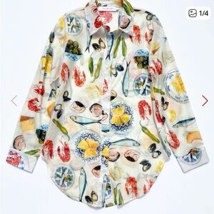Lisa Says Gah Seafood Print Blouse - Multicolor